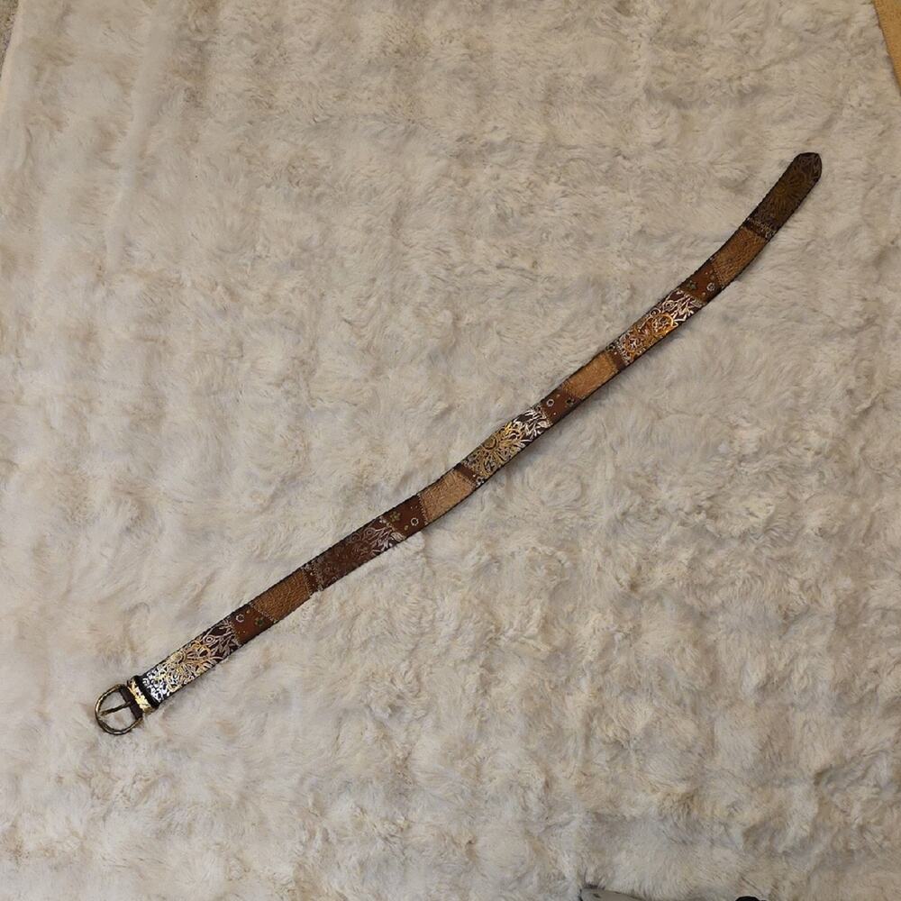 Vintage Fossil Y2k Belt Brown Leather Metallic Accents Studding Womens M - Picture 6 of 14